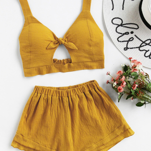 Tops - 🤗 Knotted Keyhole Front Textured Crop Top&Short16